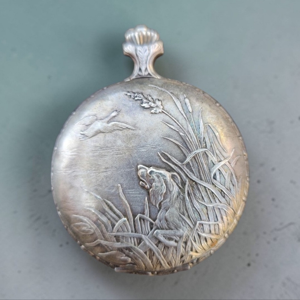 🐶 Vintage Andre Rivoli 17 Jewels Hunting Dog Scene Pocket Watch